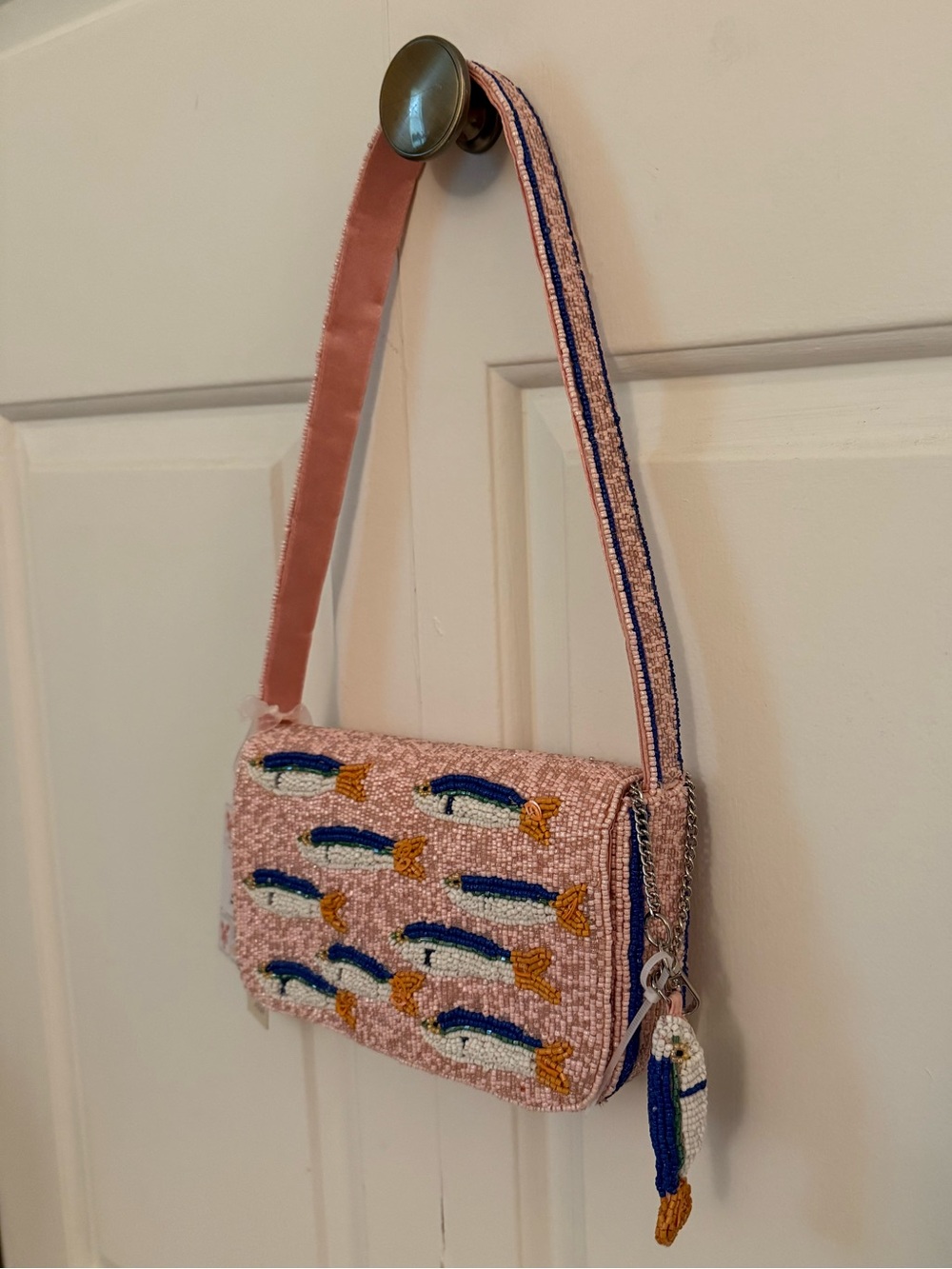 India Beaded Bag Pink Sardines with Sardine Bag Charm - Picture 5 of 11